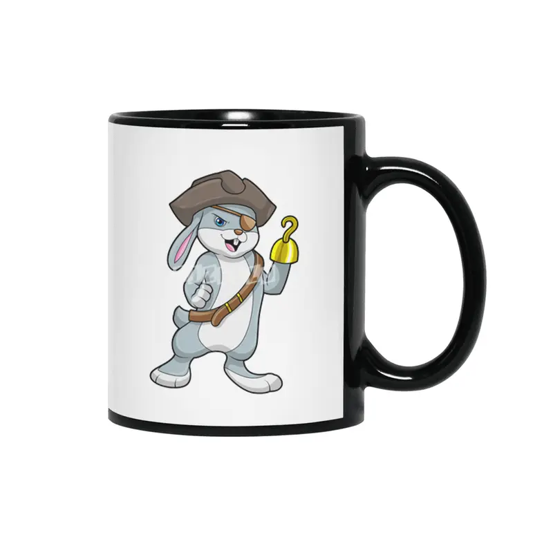 Rabbit as Pirate with Hook hand & Pirate hat Siyah Kupa