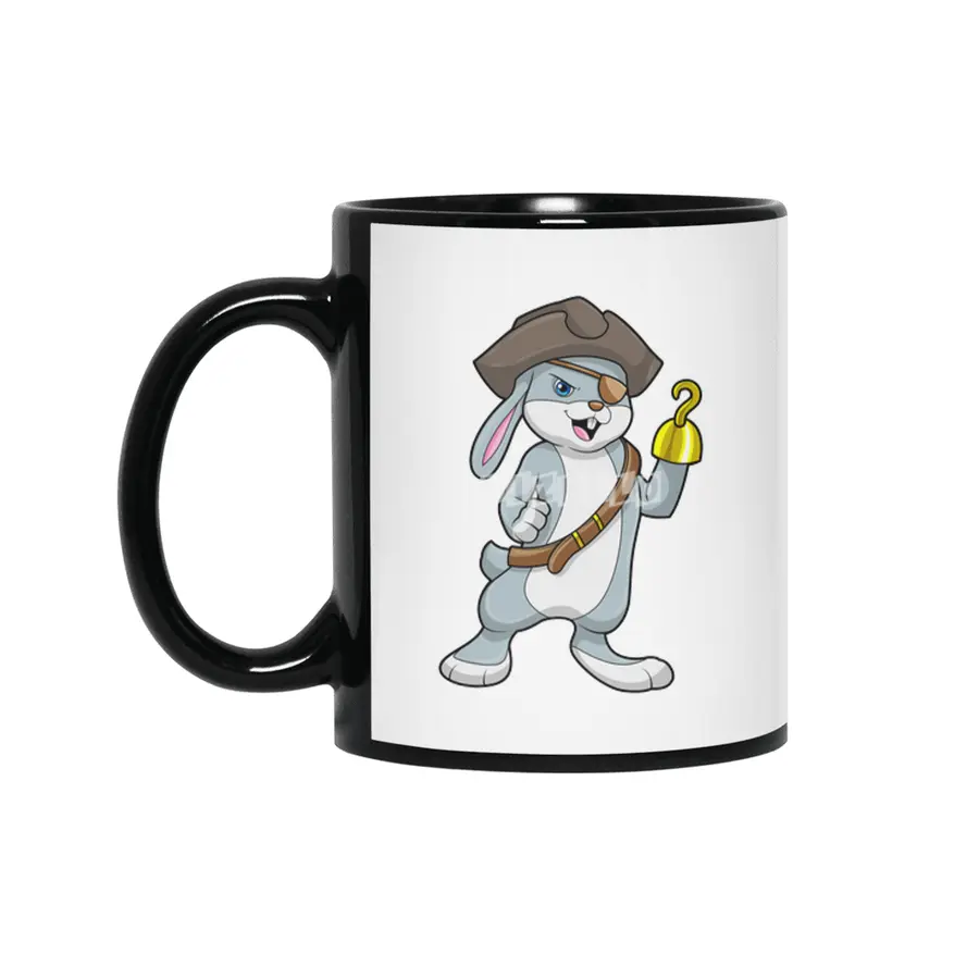 Rabbit as Pirate with Hook hand & Pirate hat Siyah Kupa