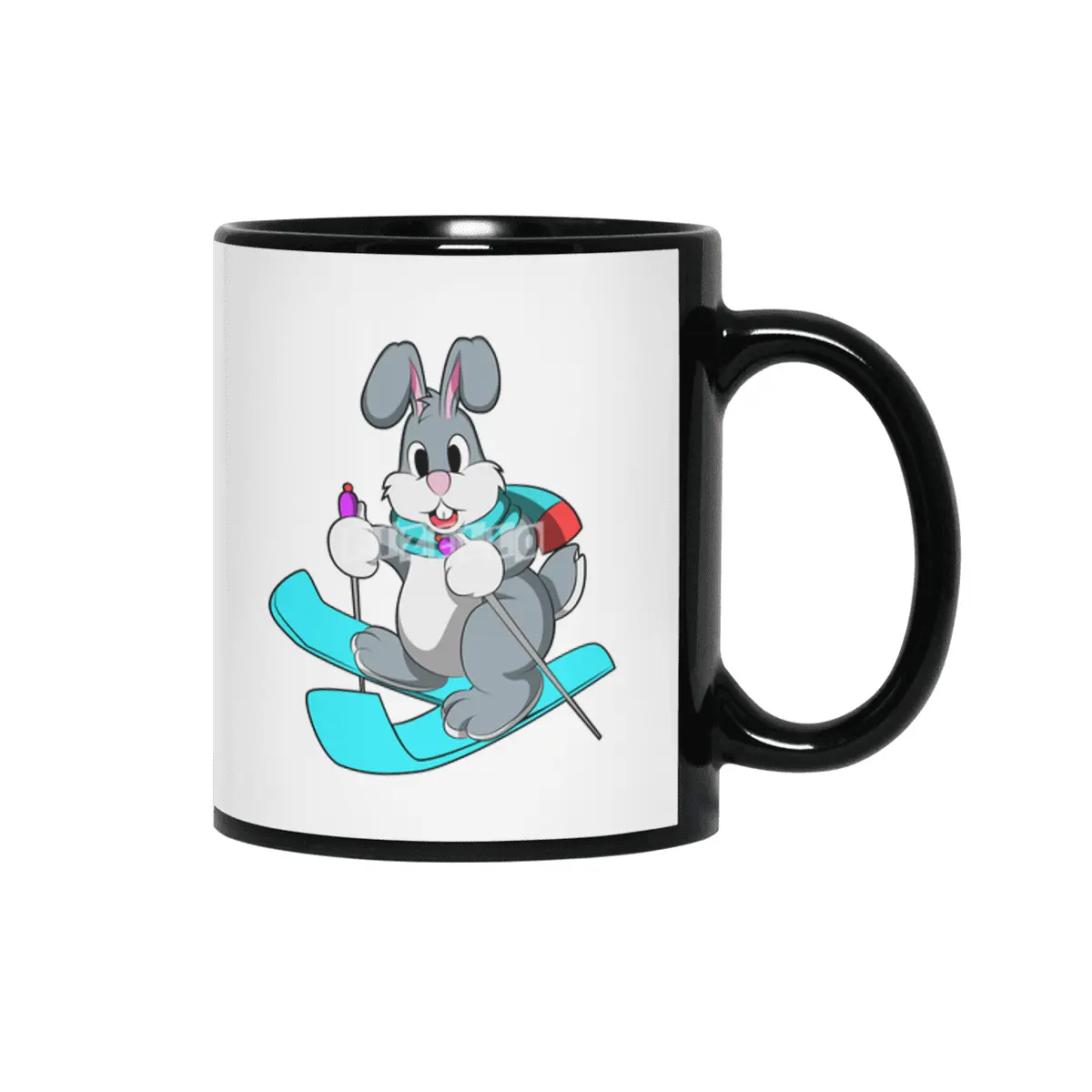 Rabbit as Skier with Skis Siyah Kupa
