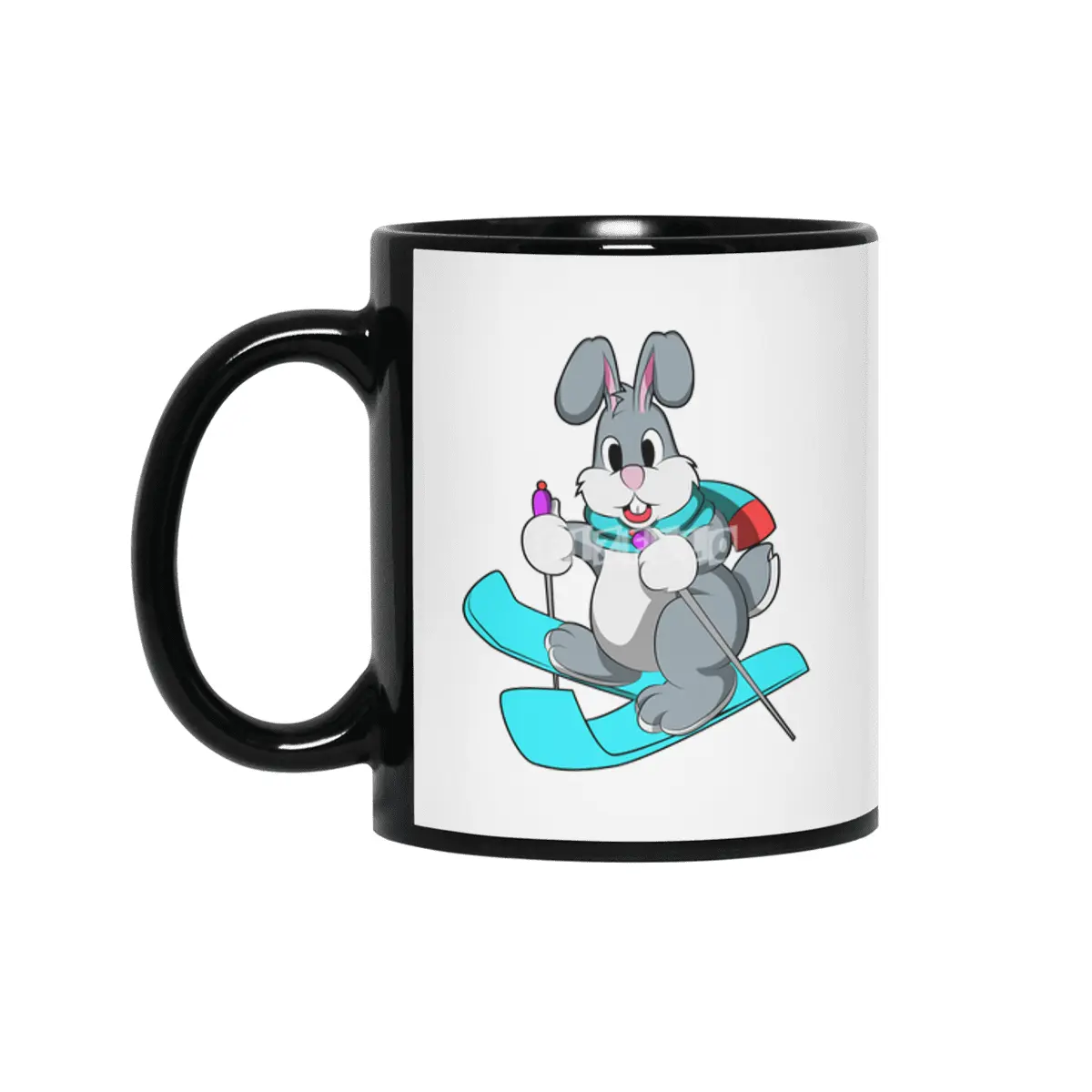 Rabbit as Skier with Skis Siyah Kupa