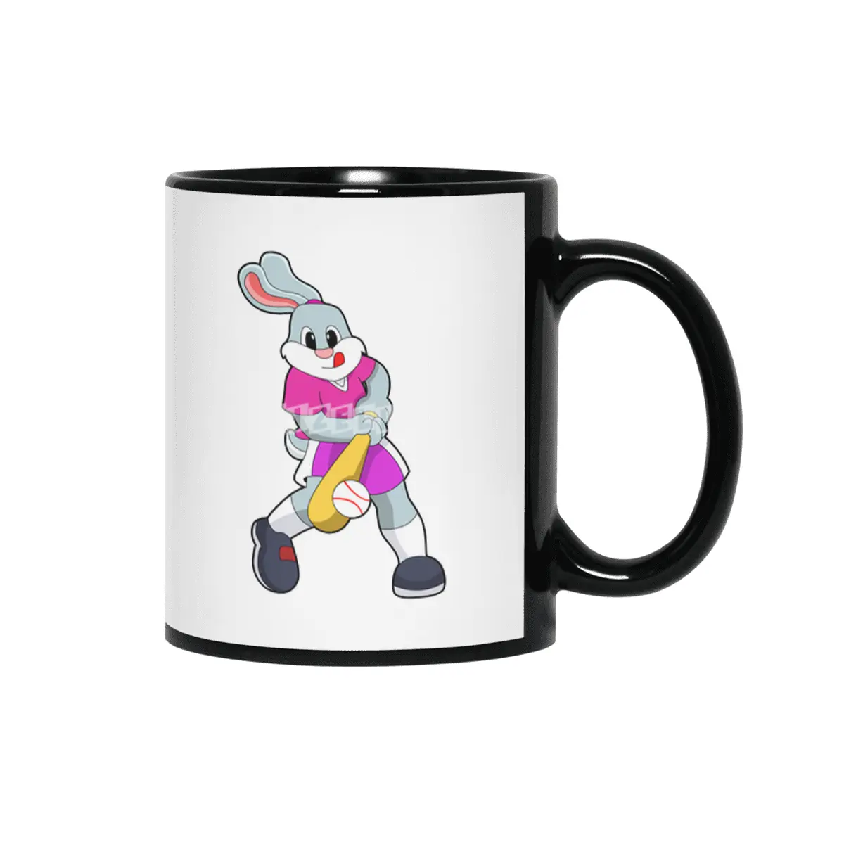 Rabbit at Baseball with Baseball bat Siyah Kupa