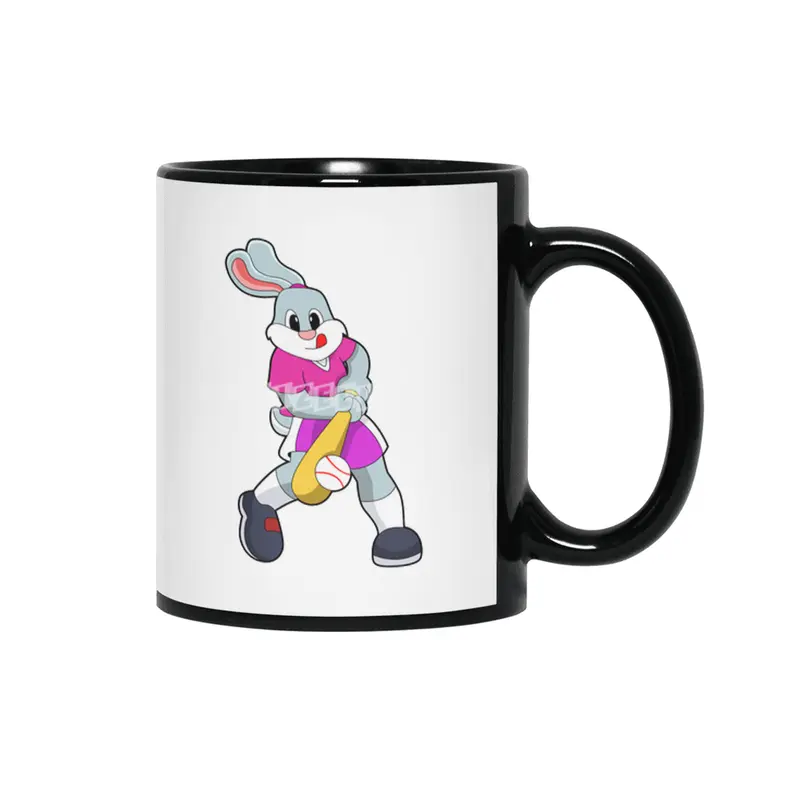Rabbit at Baseball with Baseball bat Siyah Kupa