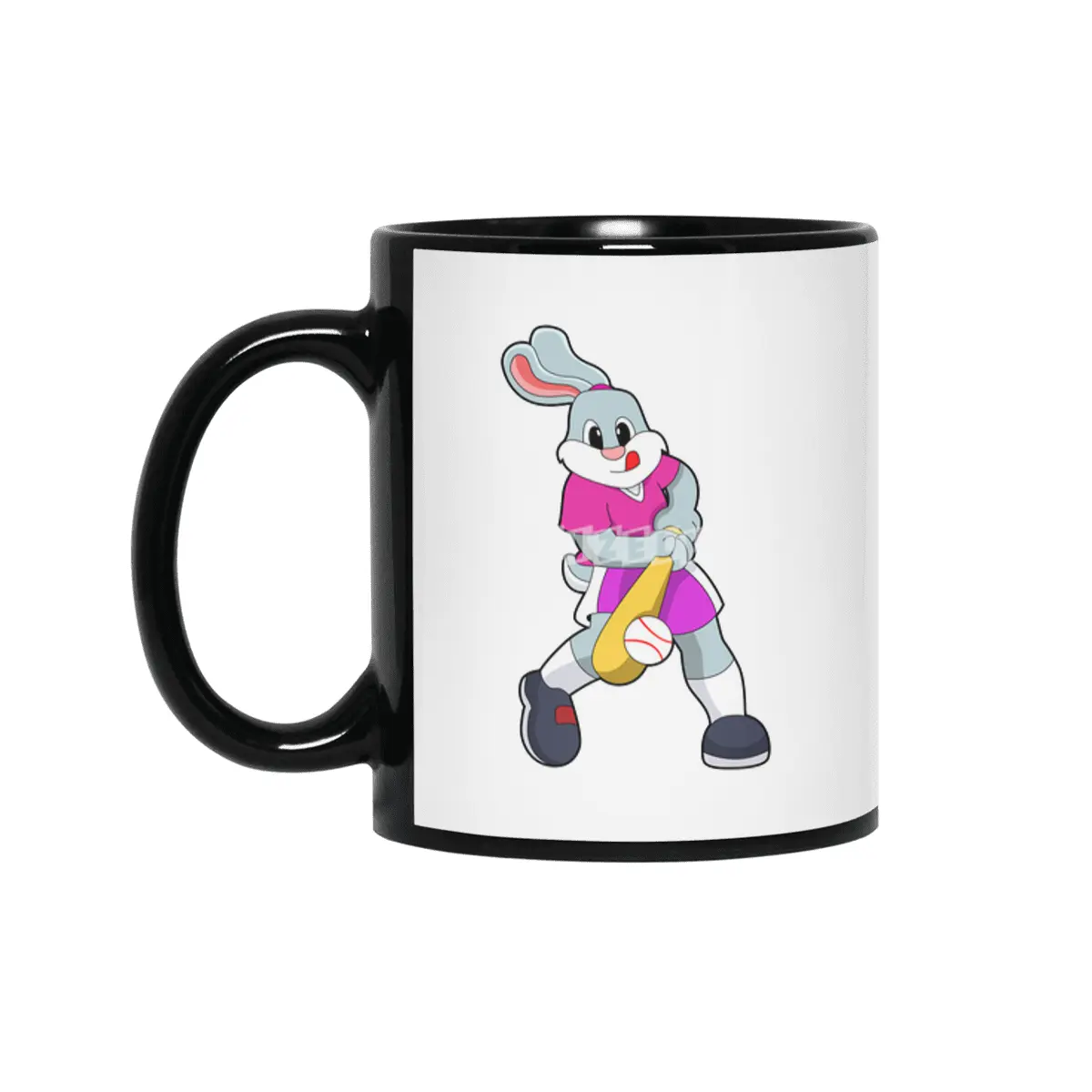 Rabbit at Baseball with Baseball bat Siyah Kupa