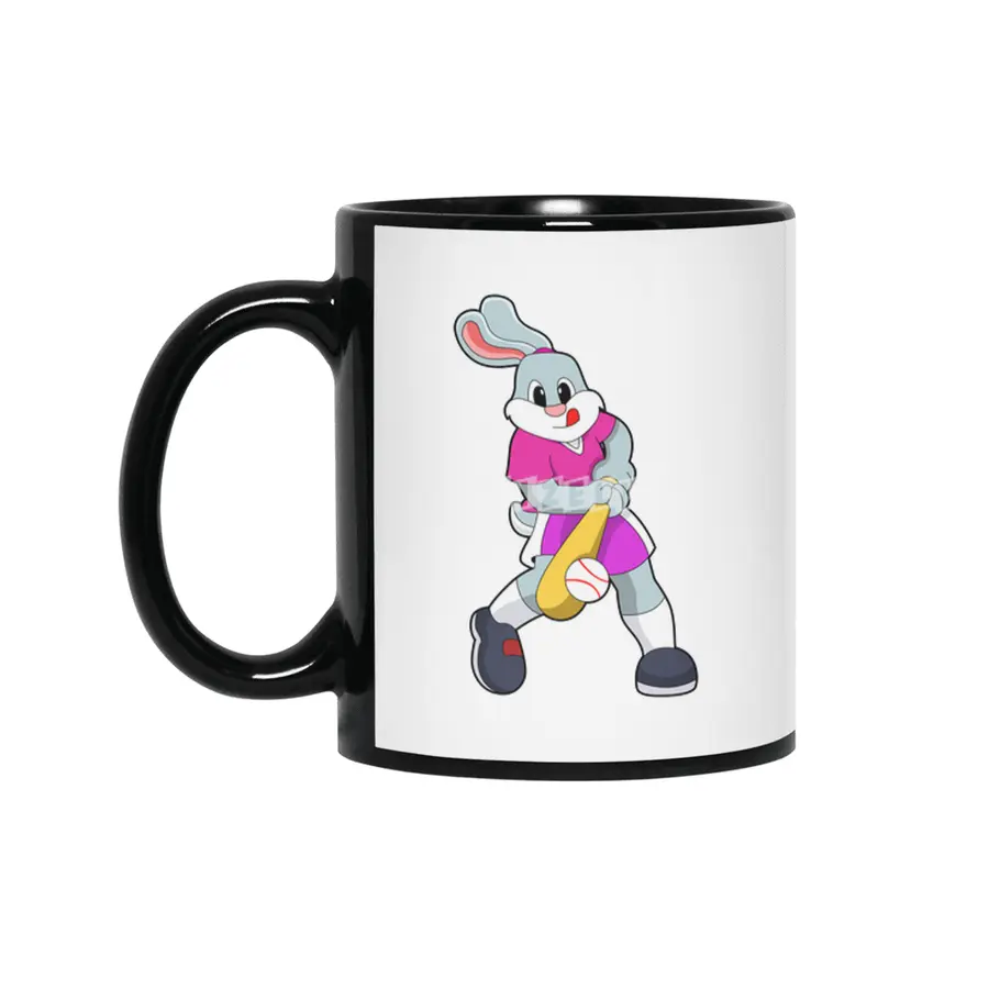 Rabbit at Baseball with Baseball bat Siyah Kupa