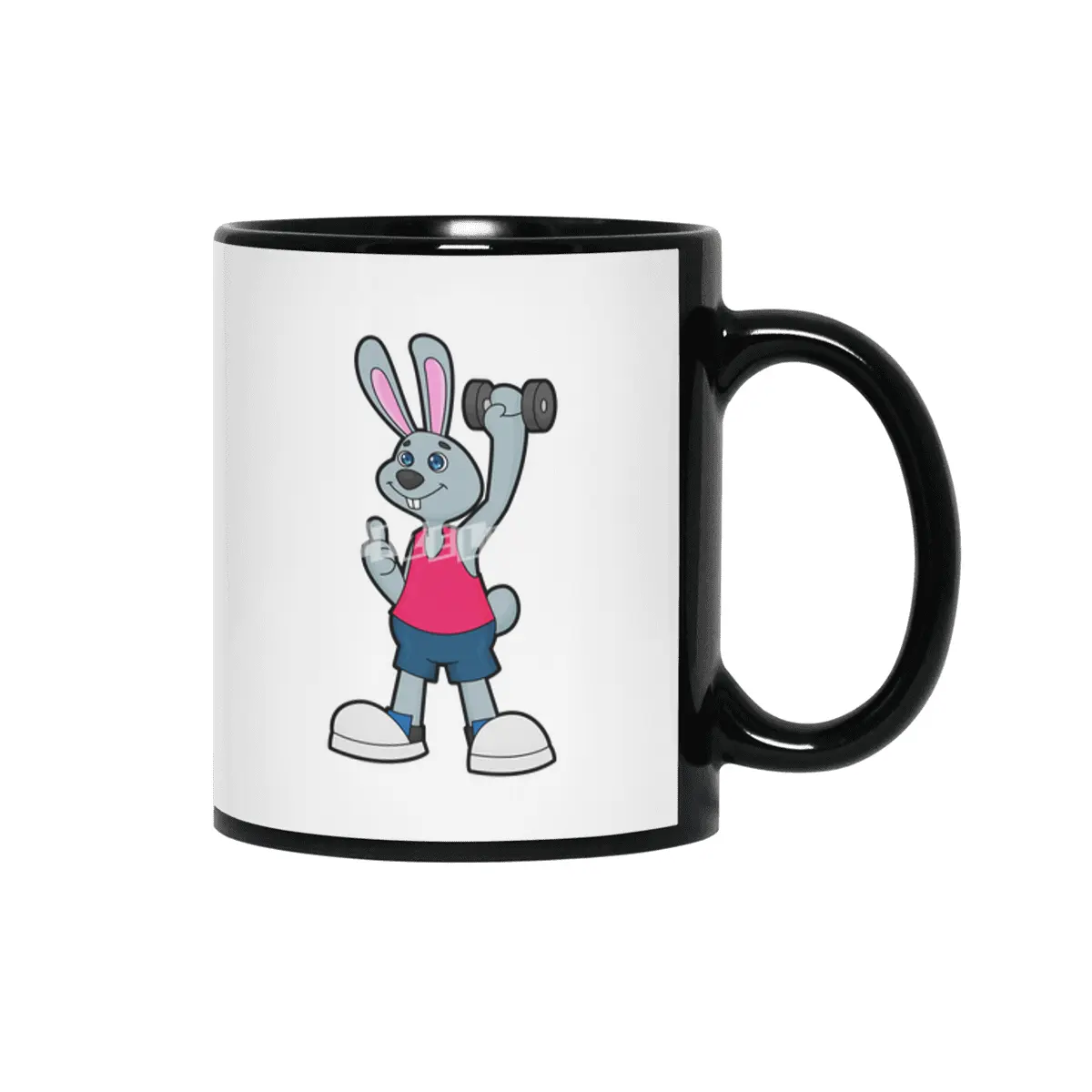 Rabbit at Fitness with Dumbbell Siyah Kupa