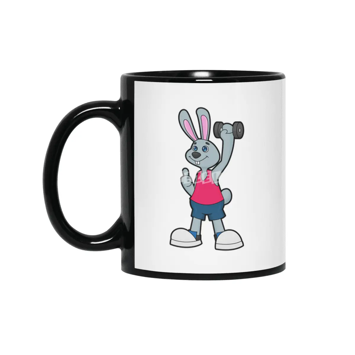 Rabbit at Fitness with Dumbbell Siyah Kupa