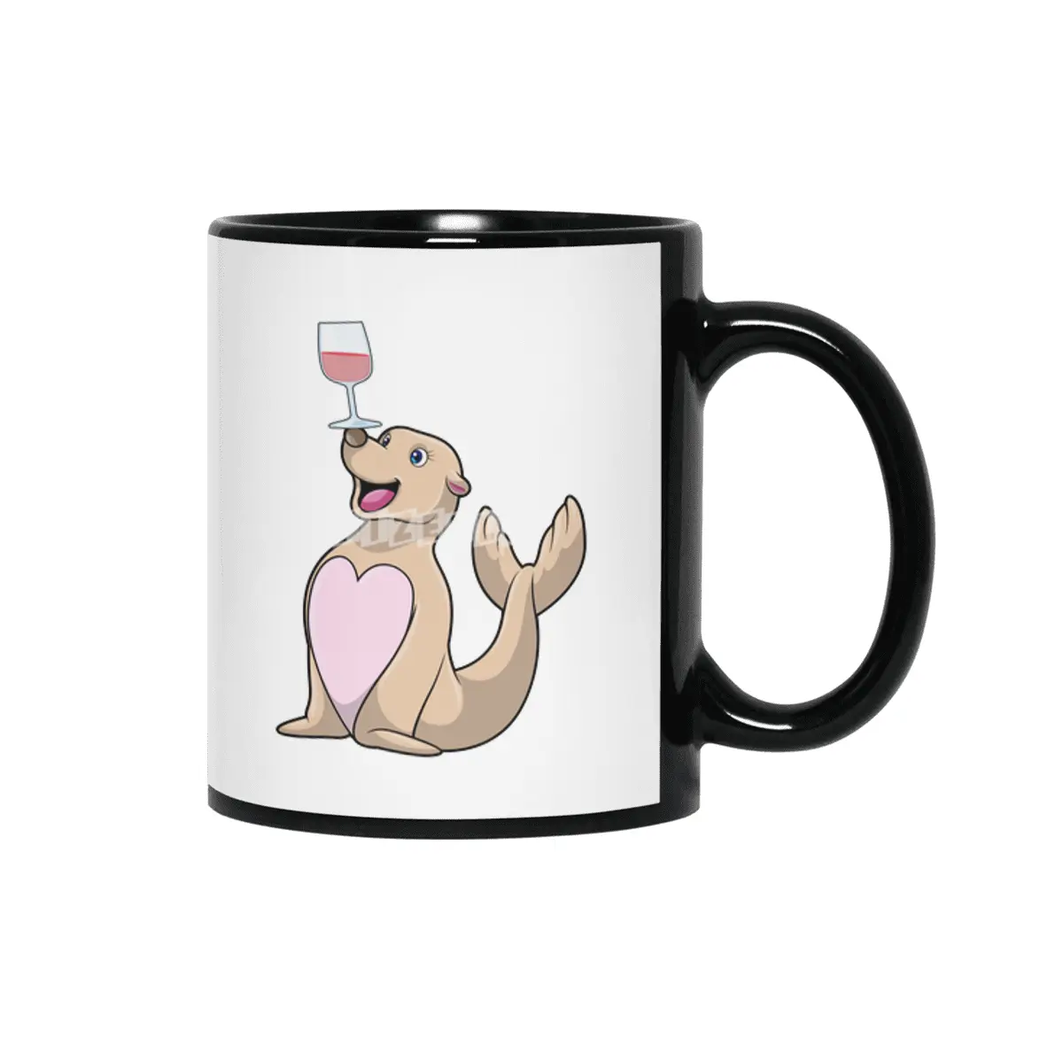 Seal with Glass of Red wine Siyah Kupa