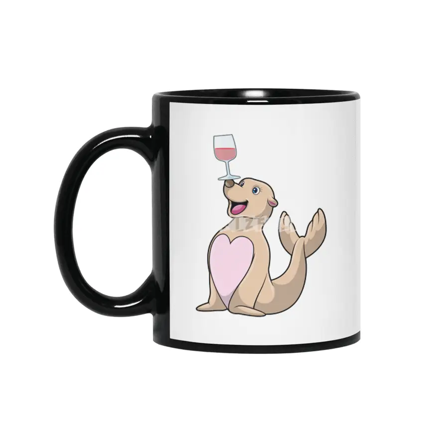Seal with Glass of Red wine Siyah Kupa