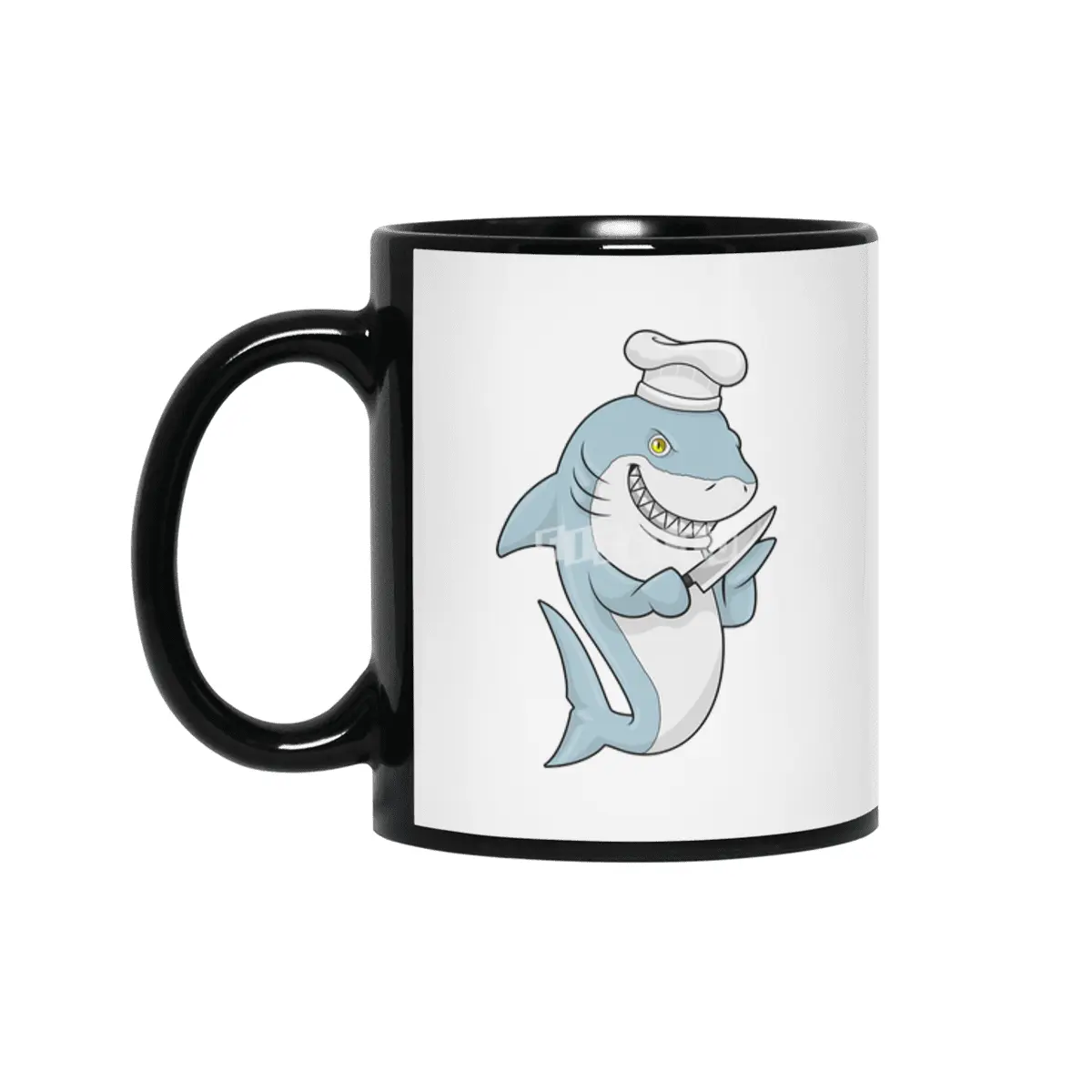 Shark as Cook with Knife Siyah Kupa