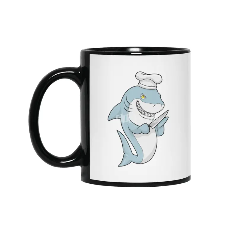 Shark as Cook with Knife Siyah Kupa