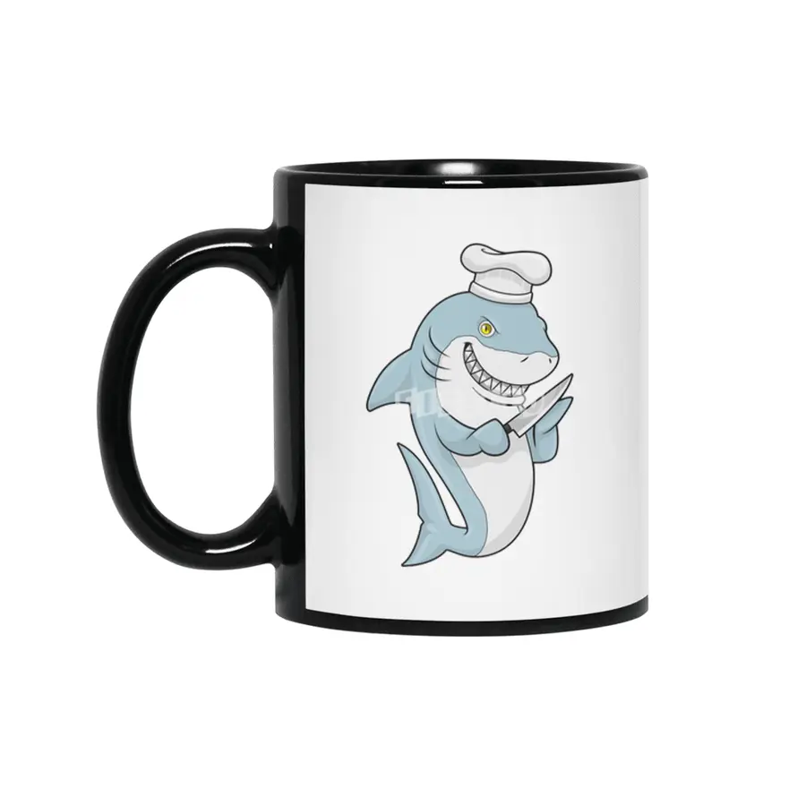 Shark as Cook with Knife Siyah Kupa