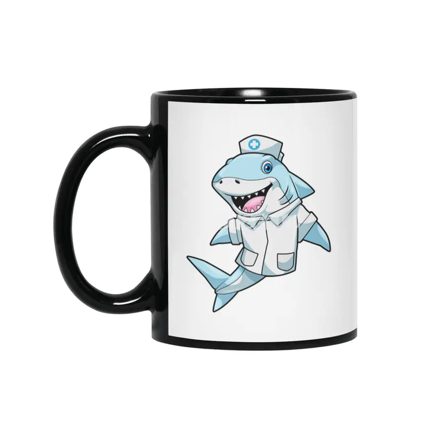 Shark as Nurse with Coat Siyah Kupa