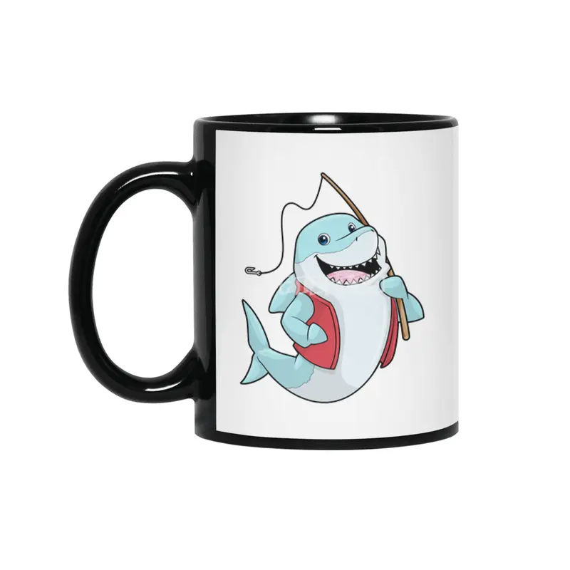 Shark at Fishing with Fishing rod Siyah Kupa