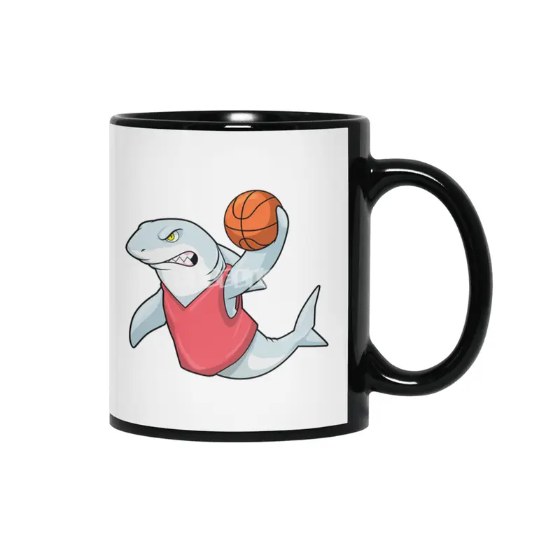Shark at Sports with Basketball Siyah Kupa