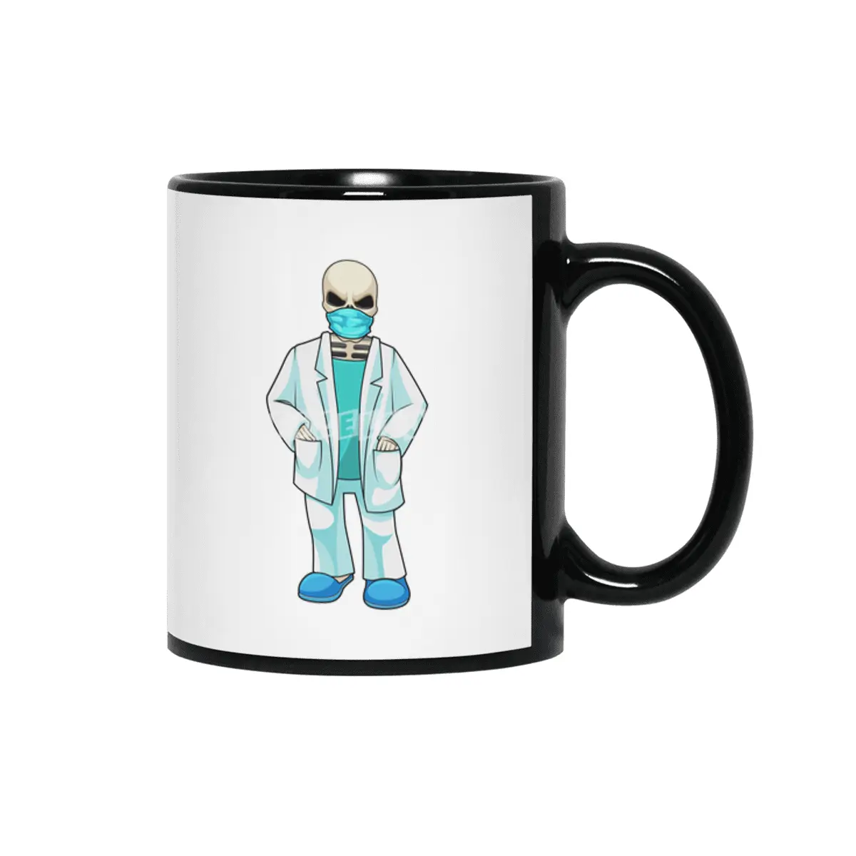 Skeleton as Doctor with Face mask Siyah Kupa