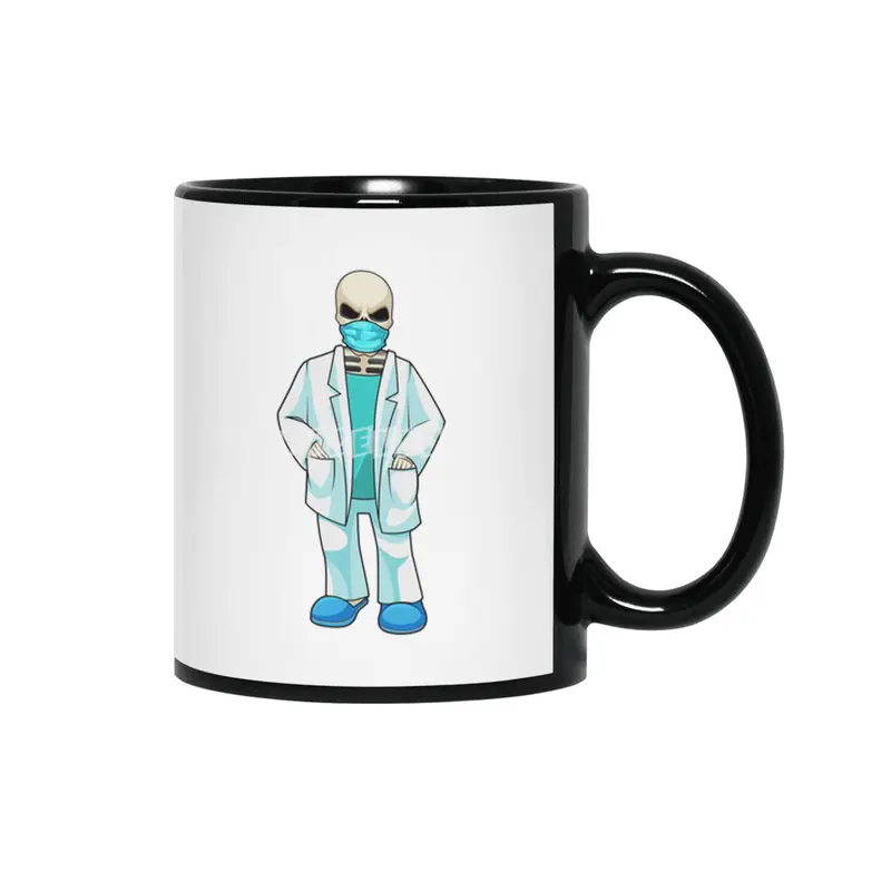 Skeleton as Doctor with Face mask Siyah Kupa