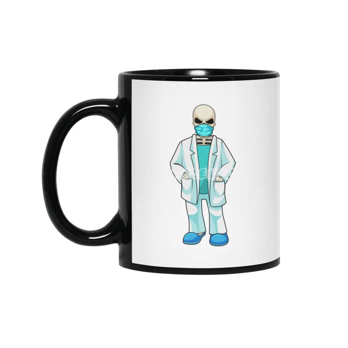 Skeleton as Doctor with Face mask Siyah Kupa