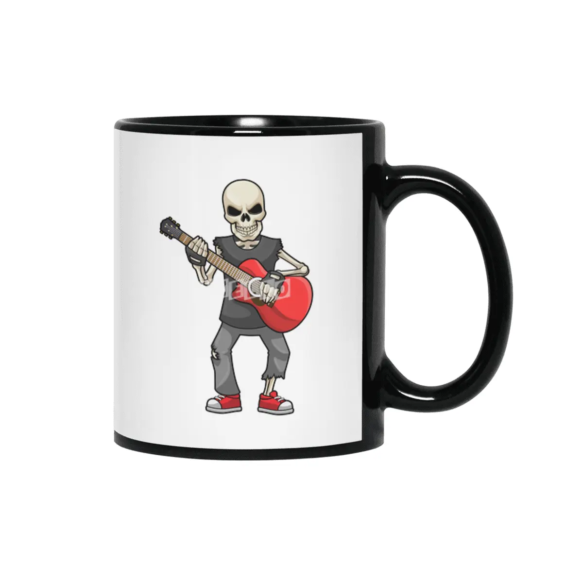 Skeleton at Music with Guitar Siyah Kupa