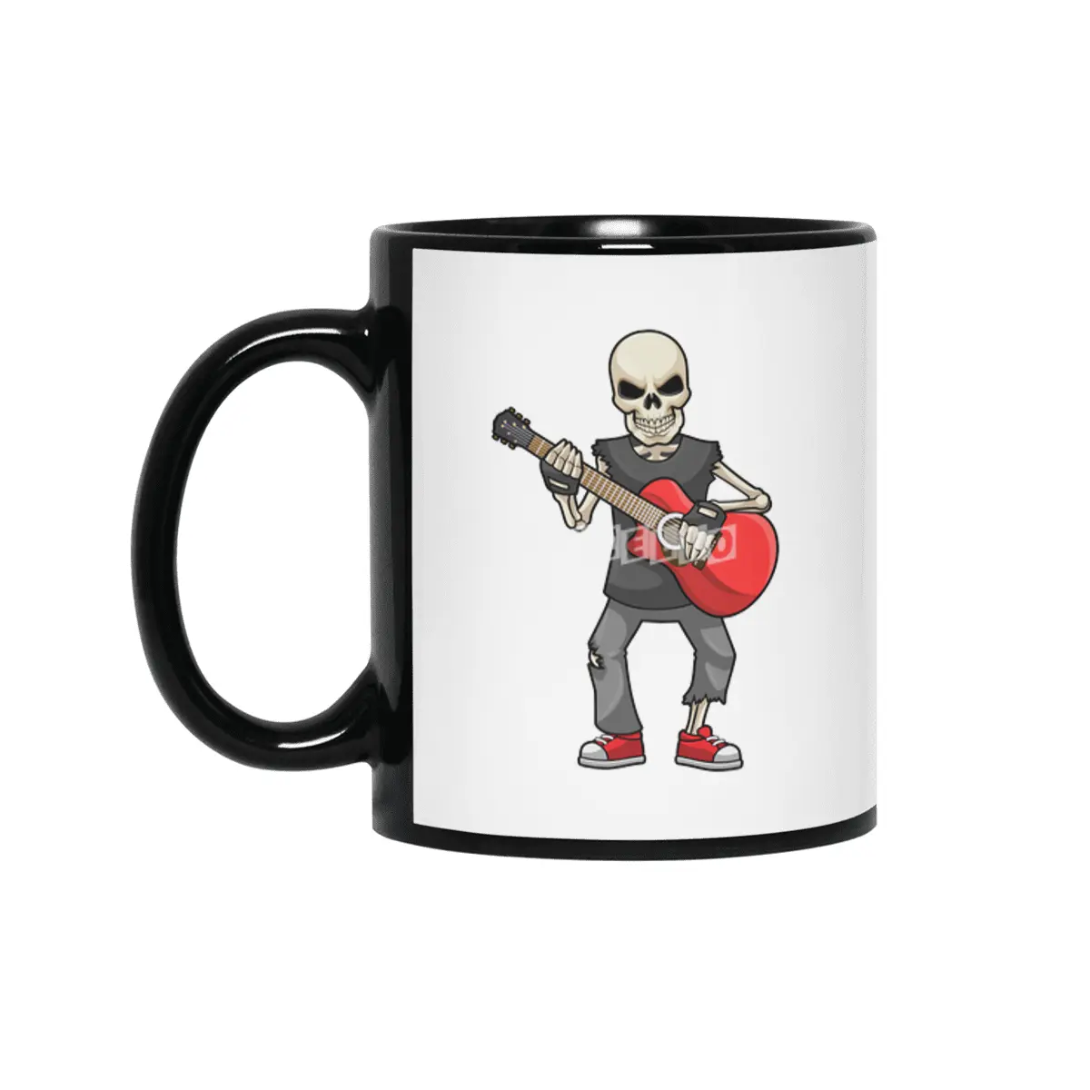 Skeleton at Music with Guitar Siyah Kupa