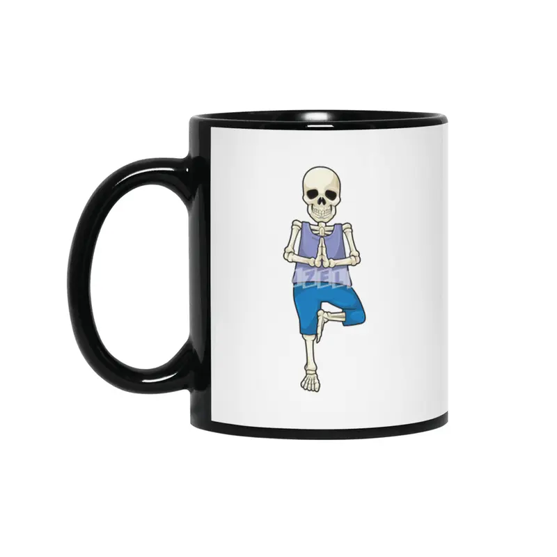 Skeleton at Yoga Stretching Siyah Kupa