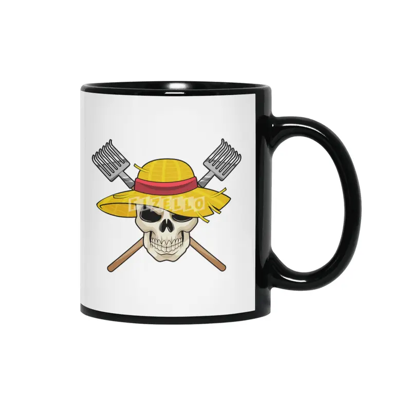 Skull with Hat as Farmer with Rake Siyah Kupa