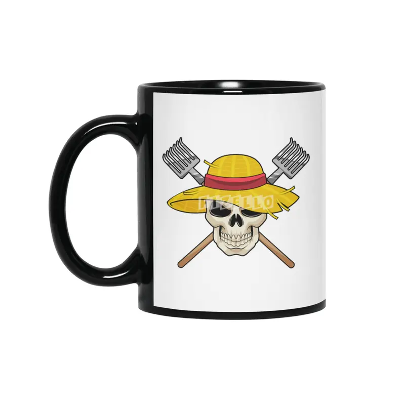 Skull with Hat as Farmer with Rake Siyah Kupa