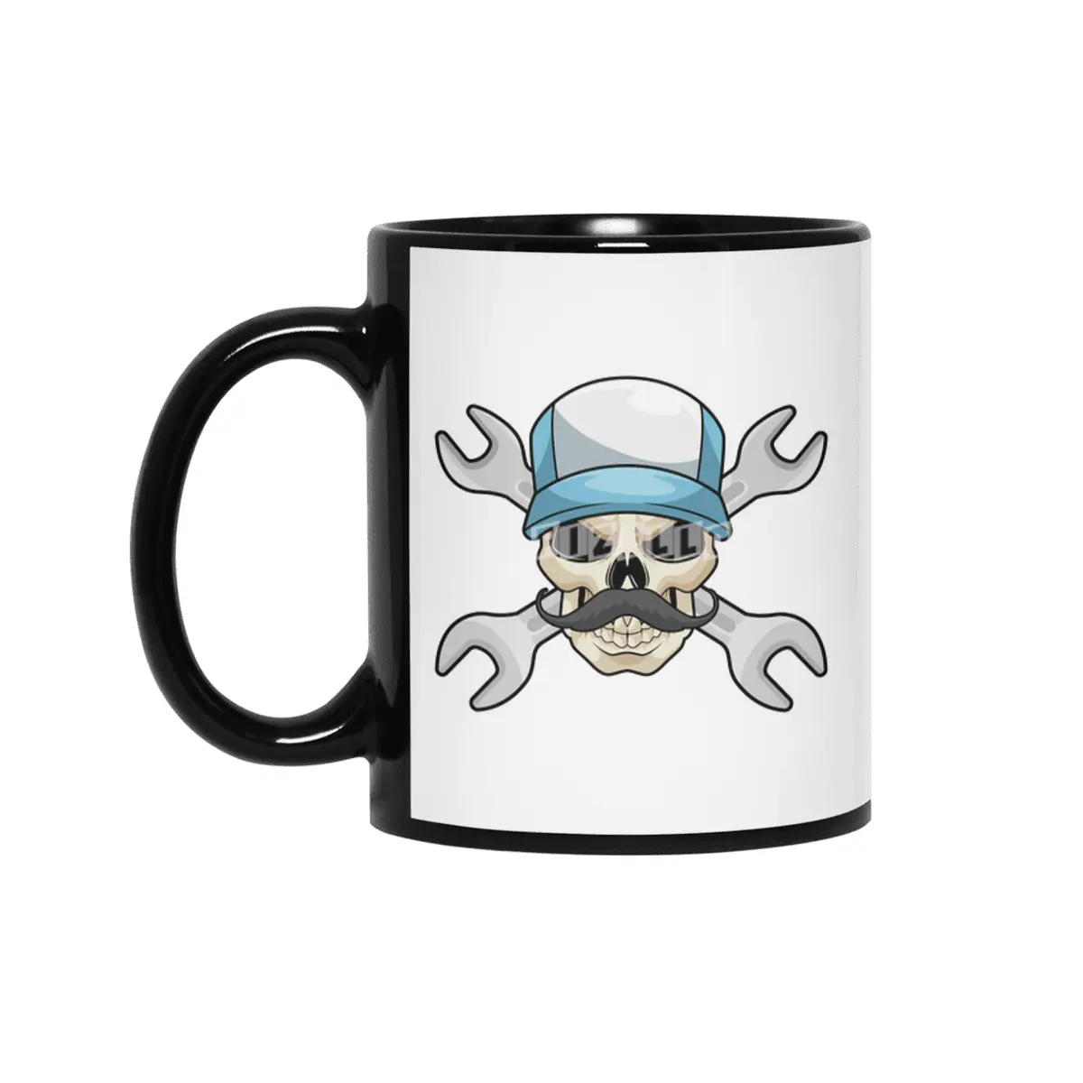 Skull with Mustache & Wrench Siyah Kupa