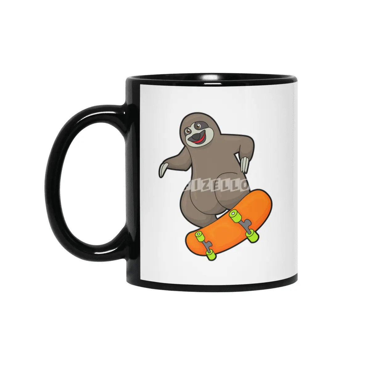 Sloth as Skater with Skateboard Siyah Kupa