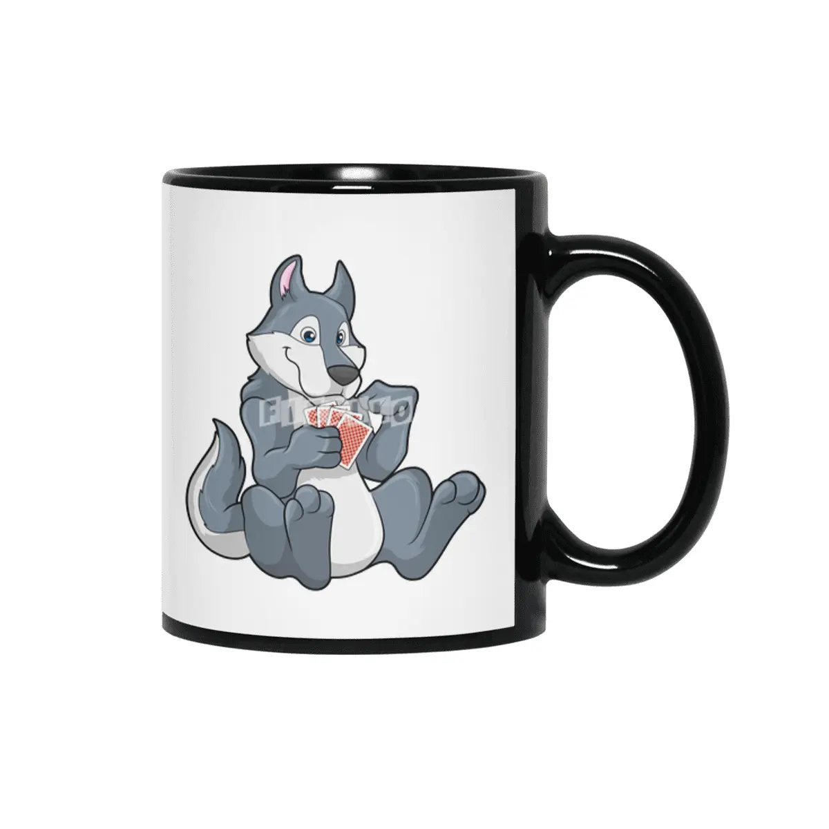 Wolf at Poker with Poker cards Siyah Kupa