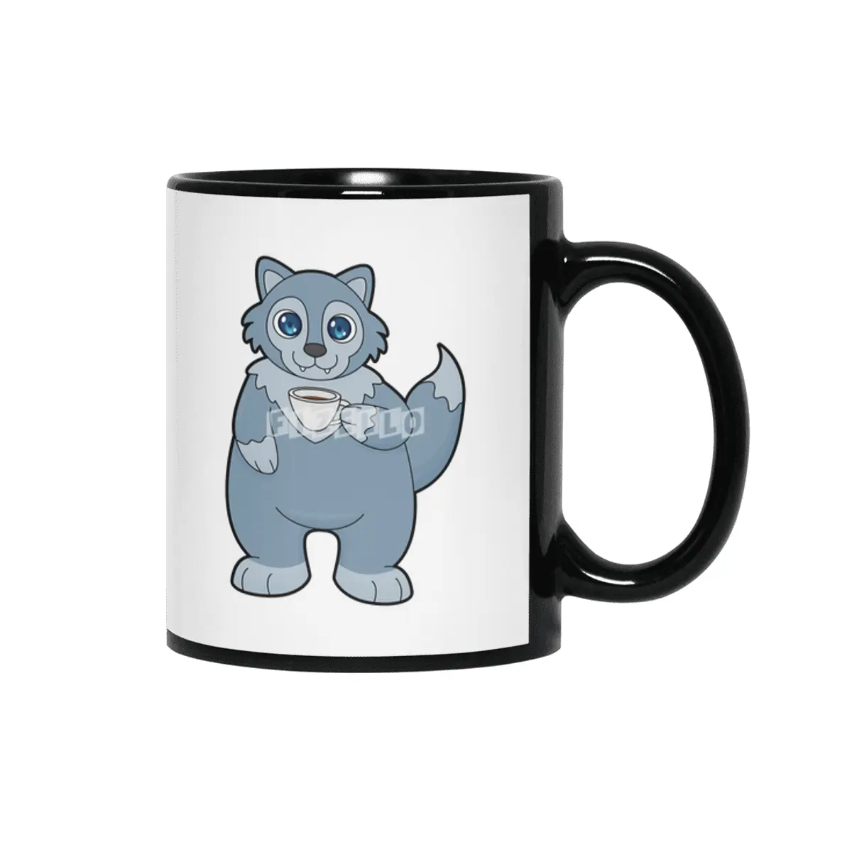 Wolf with Cup of Coffee Siyah Kupa