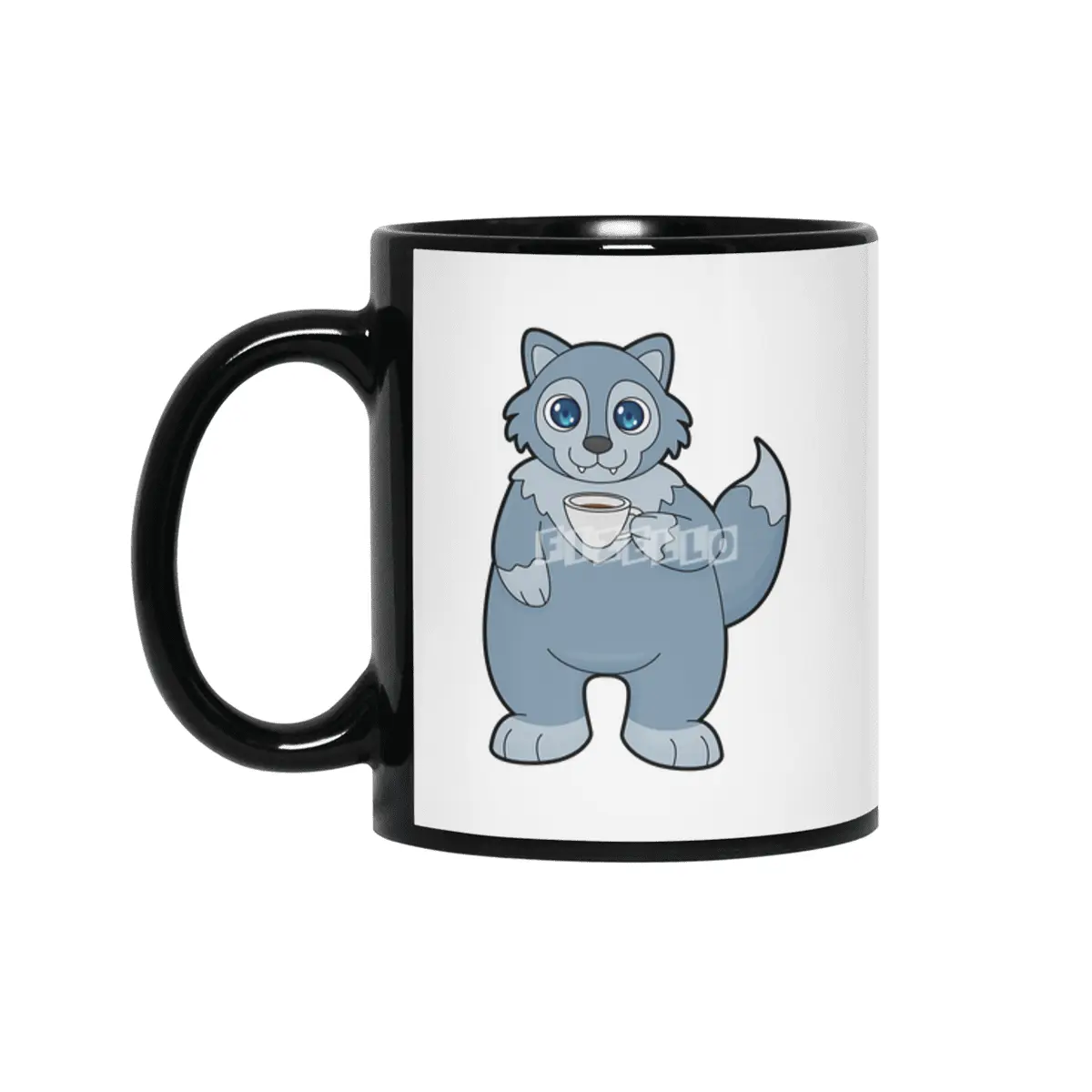 Wolf with Cup of Coffee Siyah Kupa