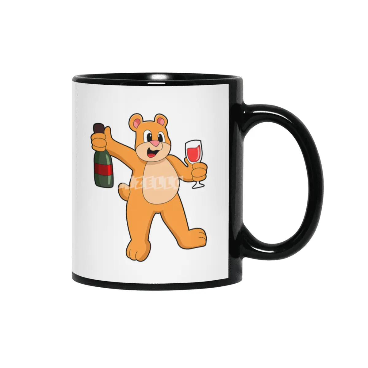 Bear with Glass of Wine & Bottle Wine Siyah Kupa