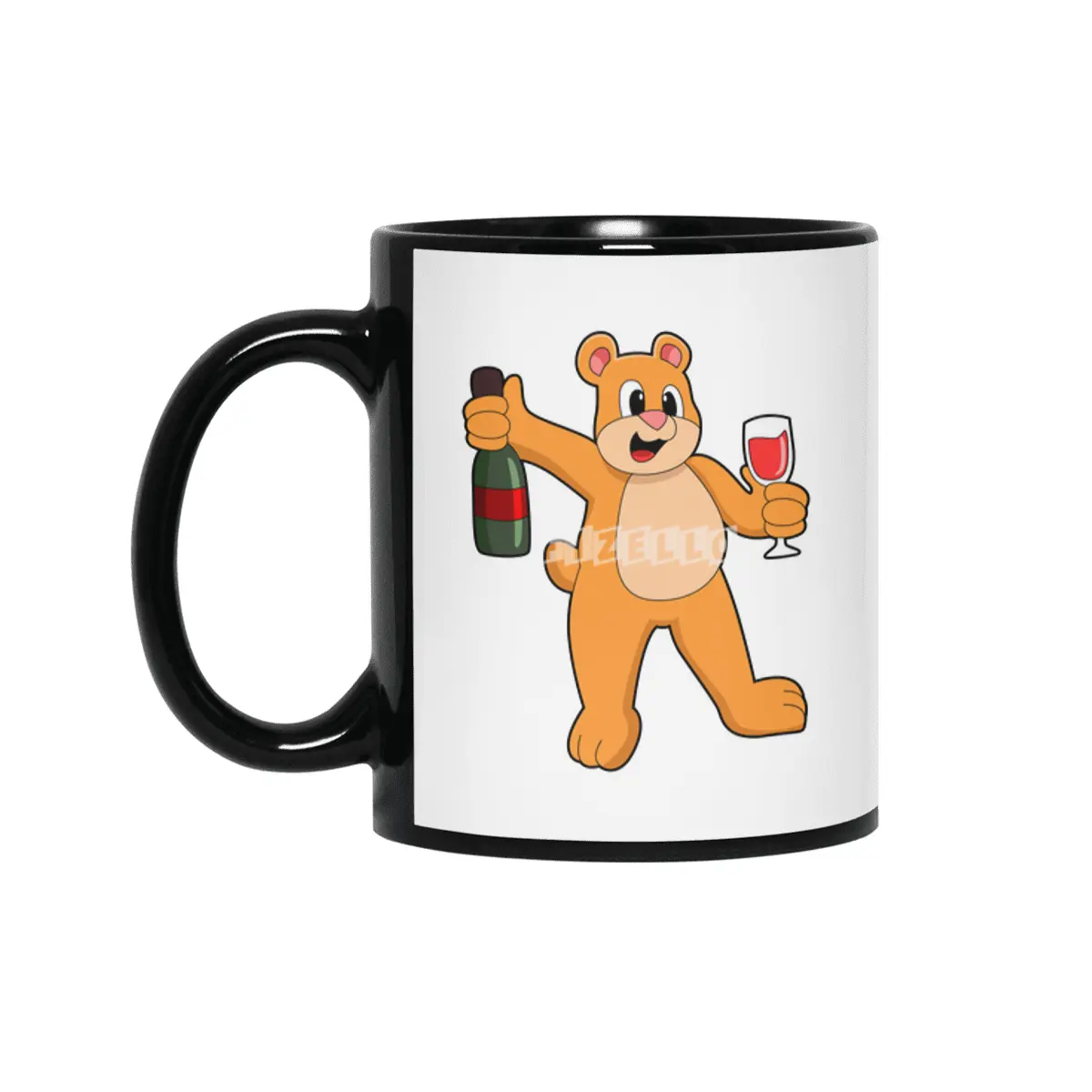 Bear with Glass of Wine & Bottle Wine Siyah Kupa