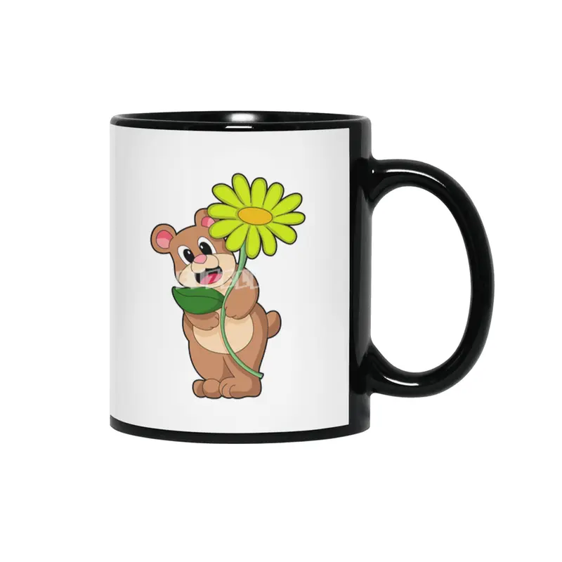 Bear with yellow Flower Siyah Kupa