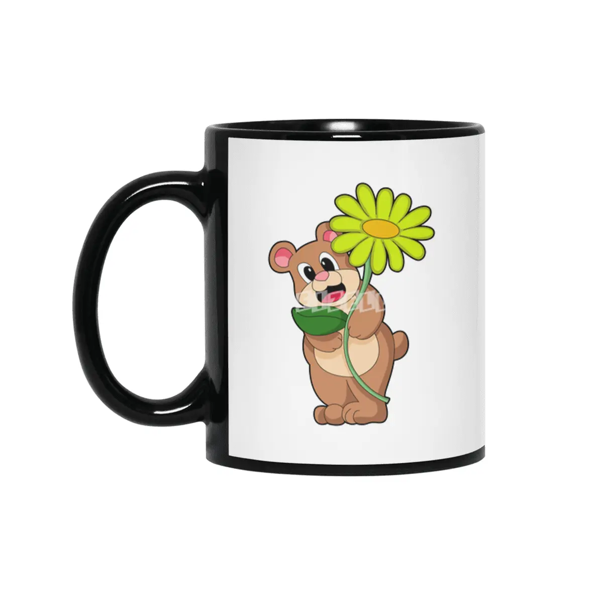 Bear with yellow Flower Siyah Kupa
