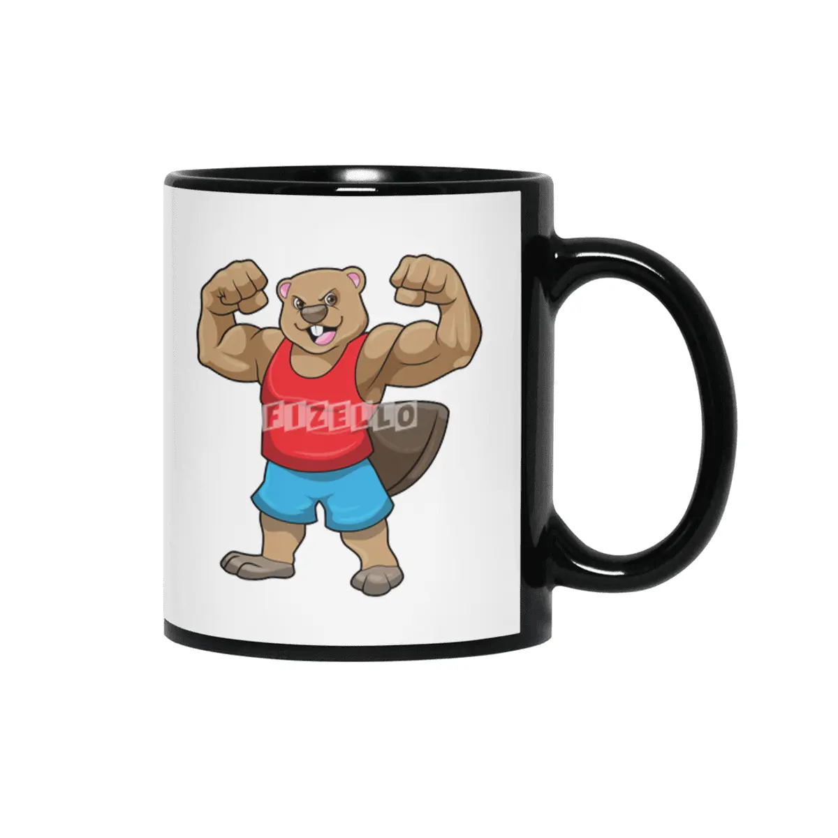 Beaver as Bodybuilder with big Upper arms Siyah Kupa