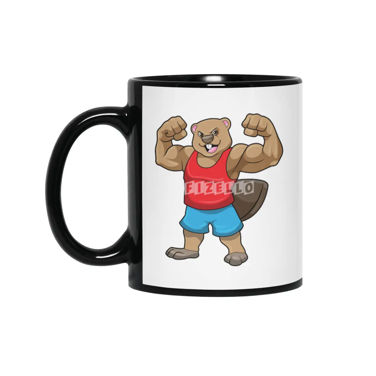 Beaver as Bodybuilder with big Upper arms Siyah Kupa