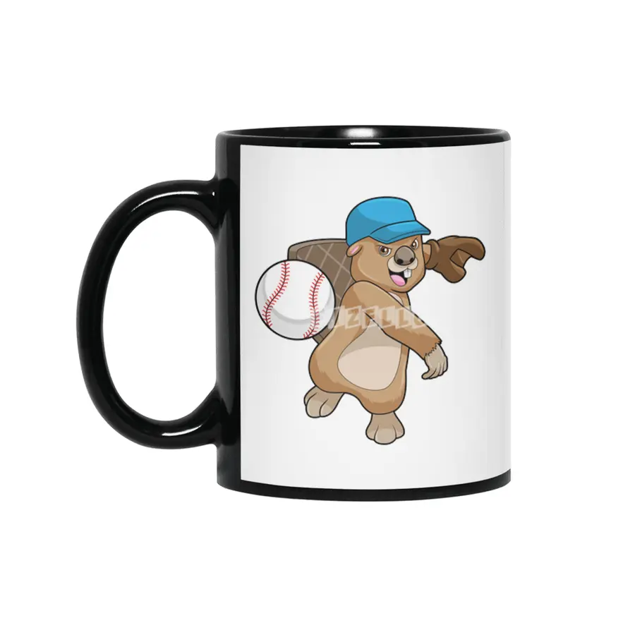 Beaver at Baseball Sports with Cap Siyah Kupa