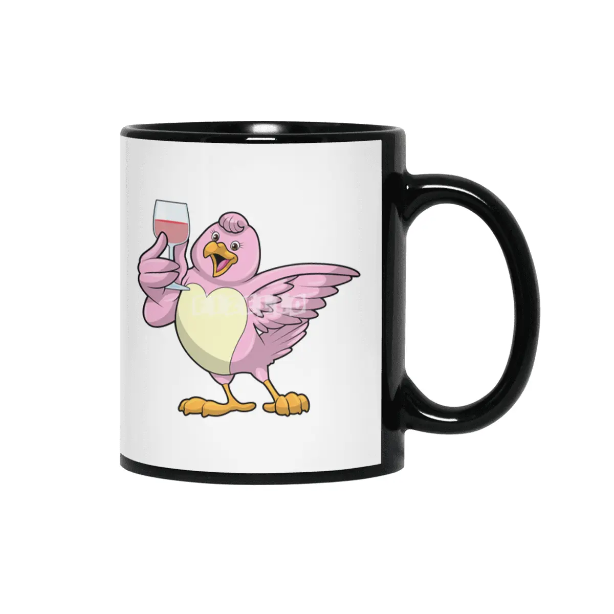 Bird with Glass of Red wine Siyah Kupa