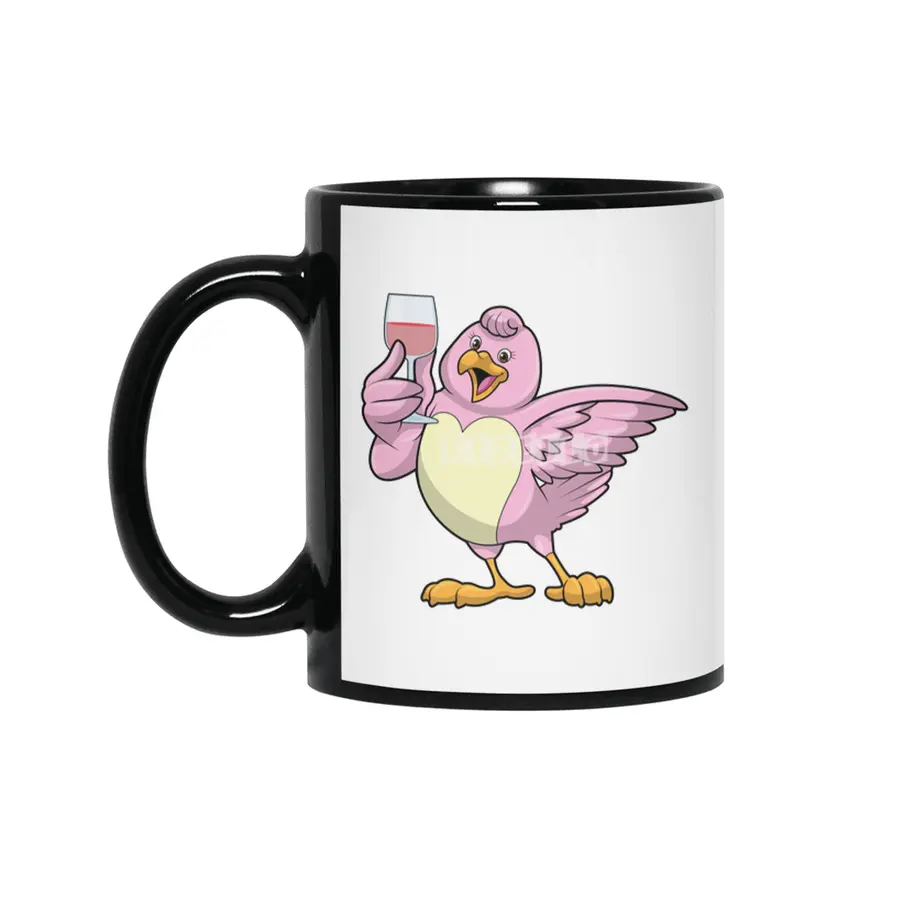 Bird with Glass of Red wine Siyah Kupa