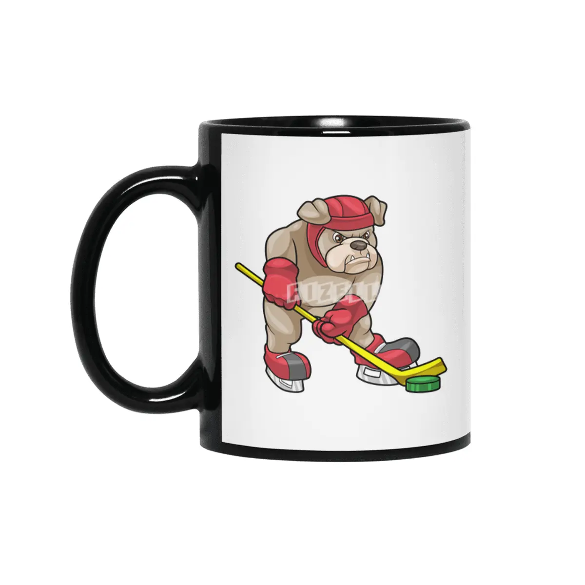 Bulldog at Ice hockey with Ice hockey stick Siyah Kupa