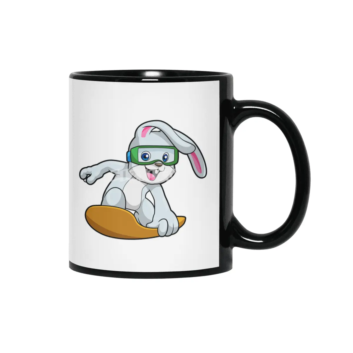 Bunny as Snowboarder with Snowboard Siyah Kupa
