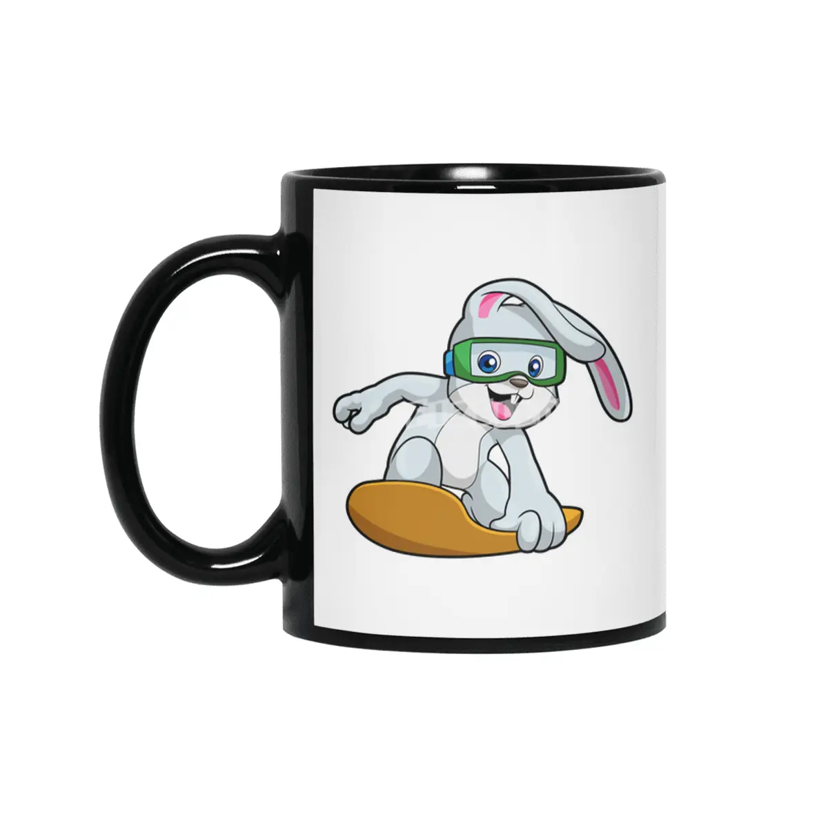 Bunny as Snowboarder with Snowboard Siyah Kupa