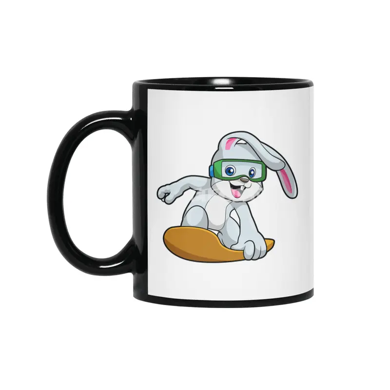 Bunny as Snowboarder with Snowboard Siyah Kupa