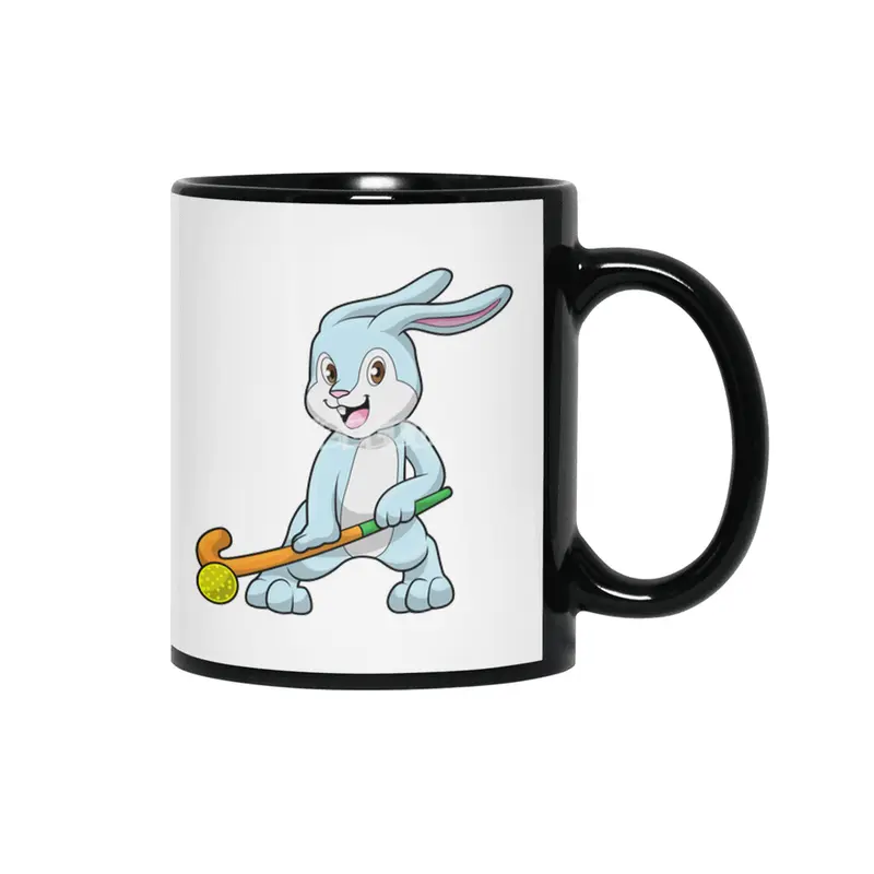 Bunny at Field hockey with Hockey stick Siyah Kupa