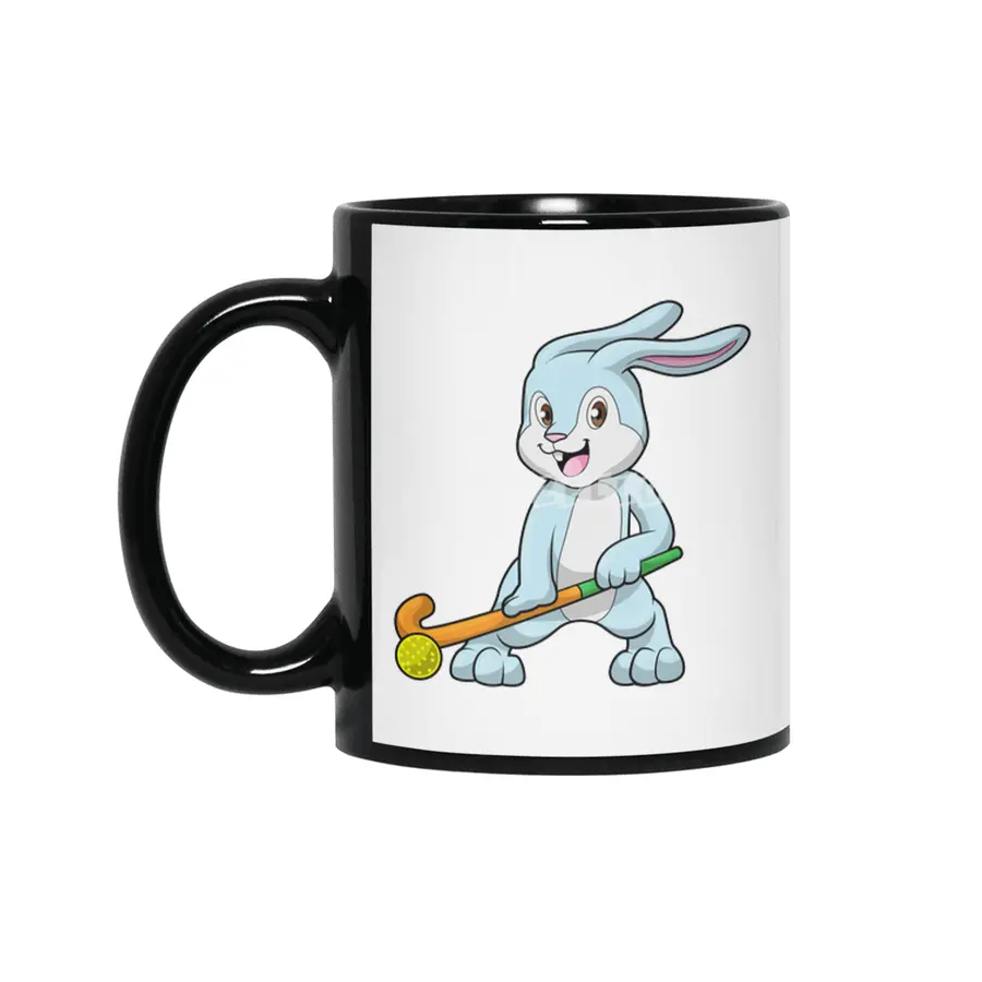 Bunny at Field hockey with Hockey stick Siyah Kupa