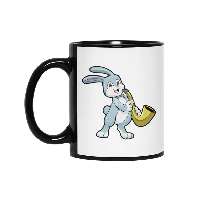 Bunny at Music with Saxophone Siyah Kupa