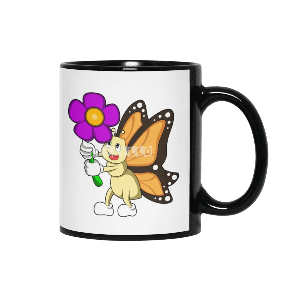 Butterfly with Flower Siyah Kupa