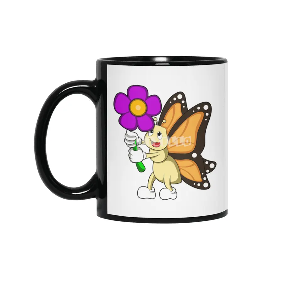 Butterfly with Flower Siyah Kupa