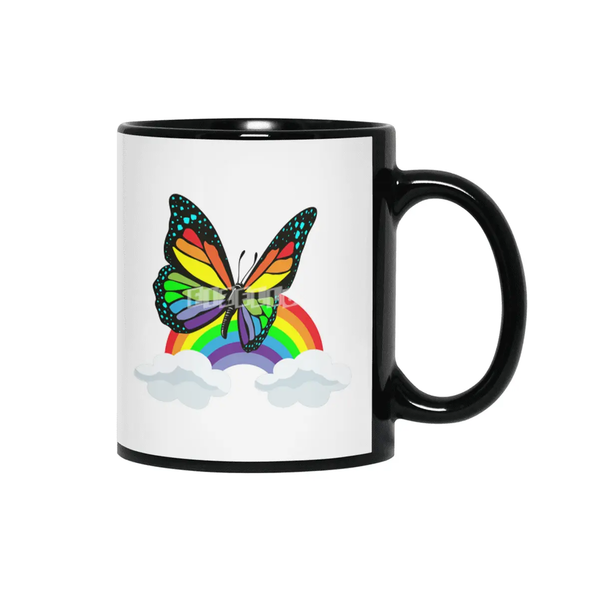Butterfly with Rainbow Siyah Kupa